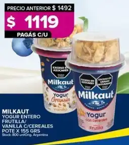 Carrefour Maxi Milkaut yogur entero frutilla/ vanilla c/cereales pote oferta