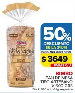 Carrefour Maxi Bimbo pan de mesa tipo artesano oferta