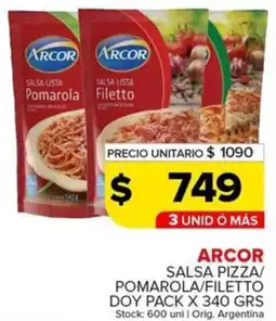 Carrefour Maxi Arcor salsa pizza/ pomarola/filetto doy pack oferta