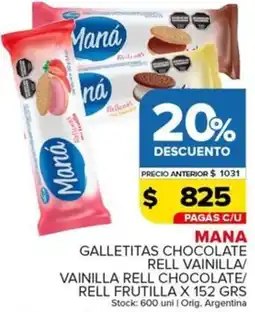 Carrefour Maxi Mana galletitas chocolate rell vainilla oferta