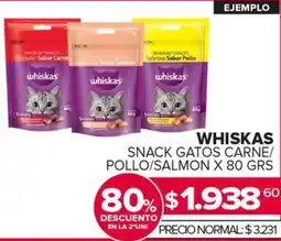 Carrefour Maxi Whiskas snack gatos carne/ pollo/salmon oferta