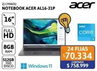 Cetrogar Acer notebook AL16-31P 16" oferta