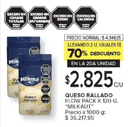 Carrefour MILKAUTQUESO RALLADO FLOW PACK X 120 G. "MILKAUT” Queso rallado oferta