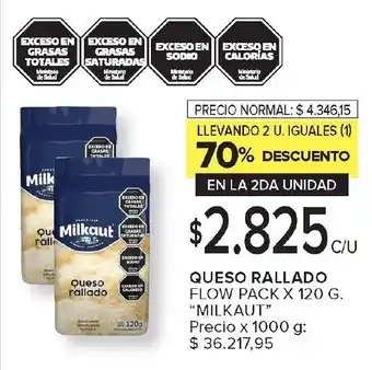 Carrefour MILKAUTQUESO RALLADO FLOW PACK X 120 G. "MILKAUT” Queso rallado oferta