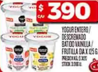 Supermercados DIA Dia yogur entero/ descremado batido vainilla/ frutilla oferta