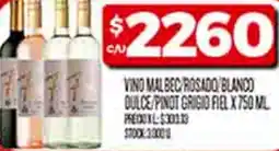 Supermercados DIA Vino malbec rosado blanco dulce/pinot grigio fiel oferta