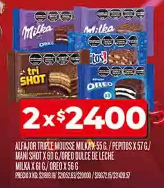 Supermercados DIA Alfajor triple mousse milka/pepitos/shot/oreo oferta