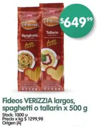 Supermercados Buenos Días Verizzia fideos largos, spaghetti o tallarin oferta