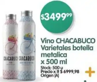 Supermercados Buenos Días Chacabuco vino varietales botella metalica oferta