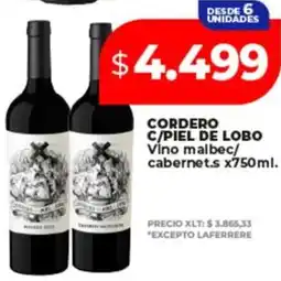 Supermayorista Vital Cordero c/piel de lobo vino malbec/ cabernet.s oferta