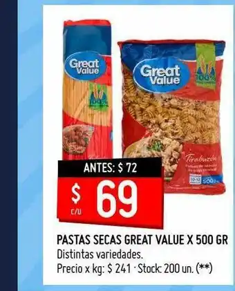 Changomas Pastas Secas Great Value oferta