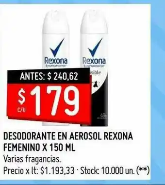 Changomas Desodorante En Aerosol Rexona Femenino oferta