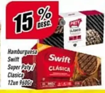 Supermercados Comodin 15% Desc Hamburguesa Swift Super Paty/Clasica 12un 960 gr oferta