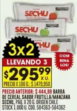 Coto Barra de cereal sabor frutilla/manzana sechu oferta