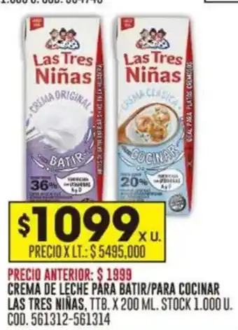 Coto Las tres niñas crema de leche para batir/para cocinar oferta