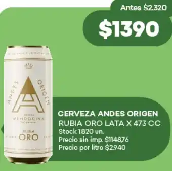 Supermercados Tadicor Cerveza andes origen rubia oro lata oferta