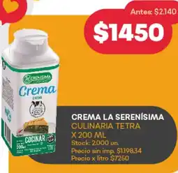 Supermercados Tadicor Crema la serenísima culinaria tetra oferta