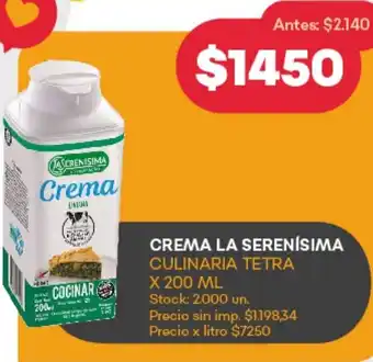 Supermercados Tadicor Crema la serenísima culinaria tetra oferta