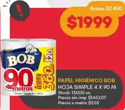 Supermercados Tadicor Bob papel higiénico hoja simple oferta