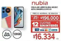 Carrefour Nubia celular libre nubia music azul/amarillo/rojo oferta