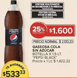 Carrefour Pepsi black gaseosa cola sin azúcar botella oferta