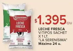 Carrefour La serenísima leche fresca v/tipos sachet oferta