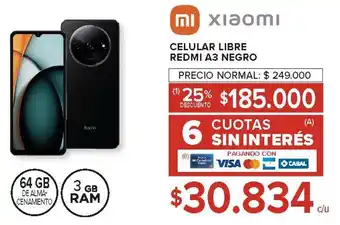 Carrefour Xiaomi celular libre redmi a3 negro oferta