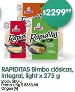 Supermercados Buenos Días Rapiditas bimbo clásicas, integral, light oferta