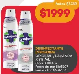 Supermercados Tadicor Desinfectante lysoform original/lavanda oferta