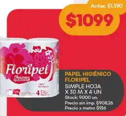 Supermercados Tadicor Papel higiénico floripel simple hoja oferta