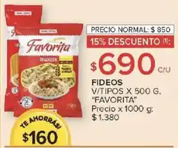 Carrefour Market Favorita fideos v/tipos oferta