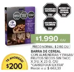 Carrefour Market Carrefour extra barra de cereal con almendras y pasas/ frutos secos sin tacc oferta