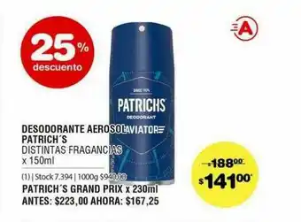 Atomo Conviene Desodorante Aerosol Patrich's 25% Descuento oferta