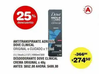 Atomo Conviene Antitranspirante Aerosol Dove Clinical 25% Descuento oferta