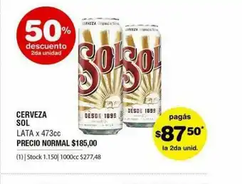 Atomo Conviene Cerveza Sol 50% Descuento 2da Unidad oferta
