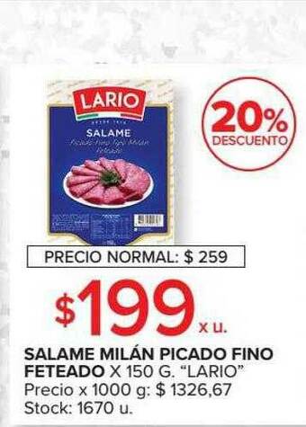 Carrefour Salame Milán Picado Fino Feteado X 150 G oferta