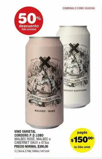 Atomo Conviene Vino Varietal Cordero P.o. Lobo 50% Descuento 2da Unidad oferta