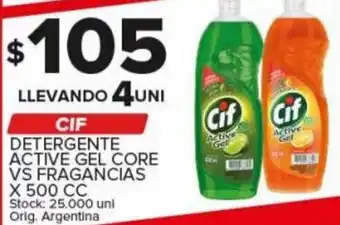 Carrefour Maxi CIF Detergente Active Gel Core Vs Fragancias x 500 cc Llevando 4uni oferta