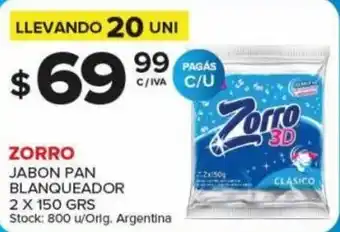 Carrefour Maxi Zorro Jabon Pan Blanqueador x 150 grs Llevando 20 Uni oferta
