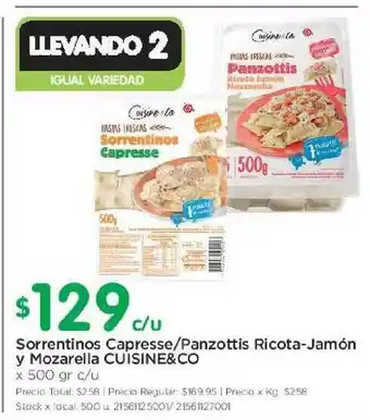 Cuisine&Co Sorrentinos Capresse/Panzottis Ricota/Jamón Y Mozarella x 500gr c/u