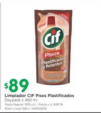 Jumbo Cif Pisos Plastificados Limpiador Doypack x 450ml oferta