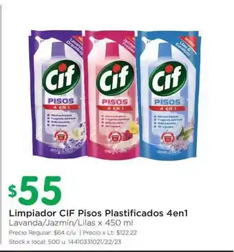 Jumbo Cif Pisos Plastificados 4en1 Limpiador Lavanda/Jazmin/Lilas x 450ml oferta