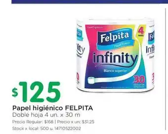 Felpita Doble Hoja Papel higiénico 4un. x 30m
