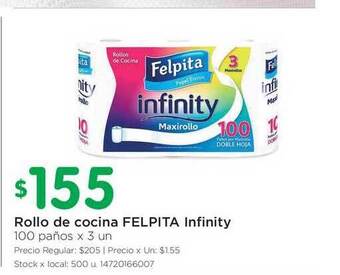 Jumbo Felpita Infinity Rollo de cocina 100 paños x 3un oferta