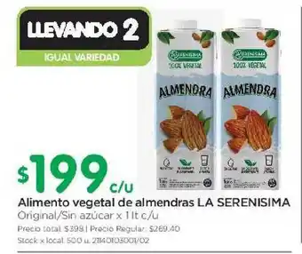 Jumbo La Serenisima Alimento vegetal de almendras x 1lt. c/u oferta