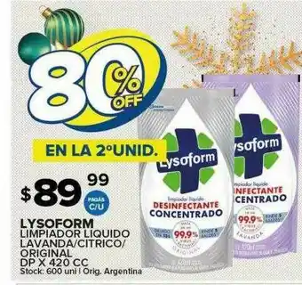 Carrefour Maxi Lysoform Limpiador Liquido Lavanda Citrico Original Dp 80% Off En La 2°unid. oferta