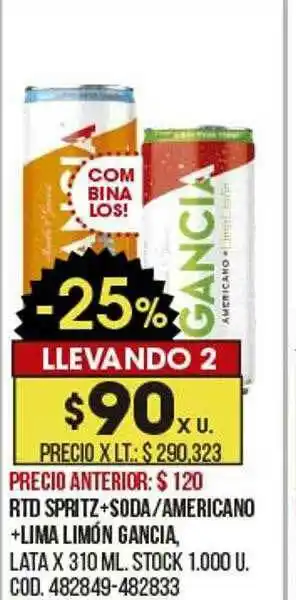 Coto Rtd Spritz + Soda Americano + Lima Limón Gancia oferta