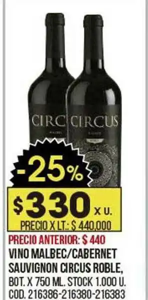 Coto Vino Malbec Cabernet Sauvignon Circus Roble oferta