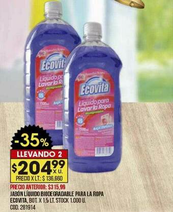 Coto Jabón Líquido Biodegradable Para La Ropa Ecovita oferta