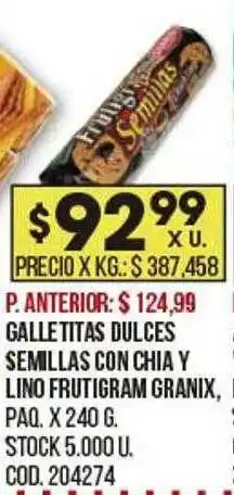Coto Galletitas Dulces Semillas Con Chia Y Lino Frutigram Granix oferta